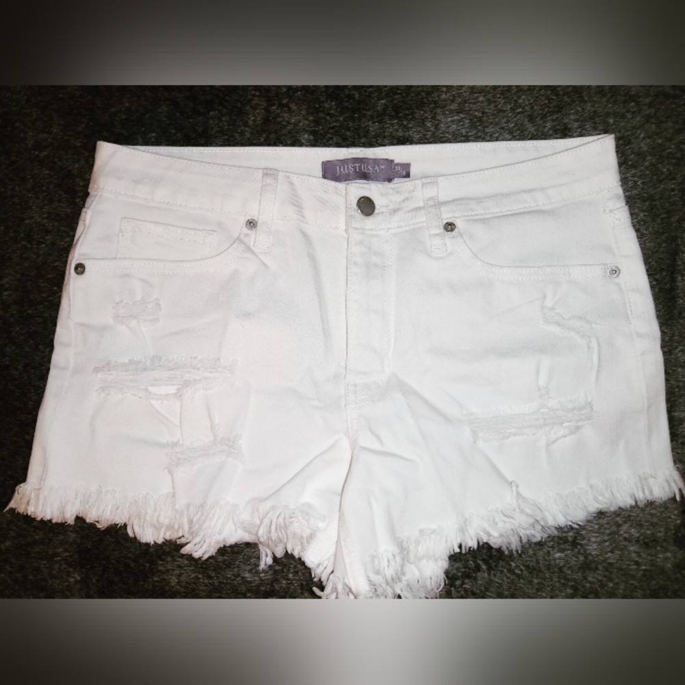 Mid Rise White Jean Shorts
